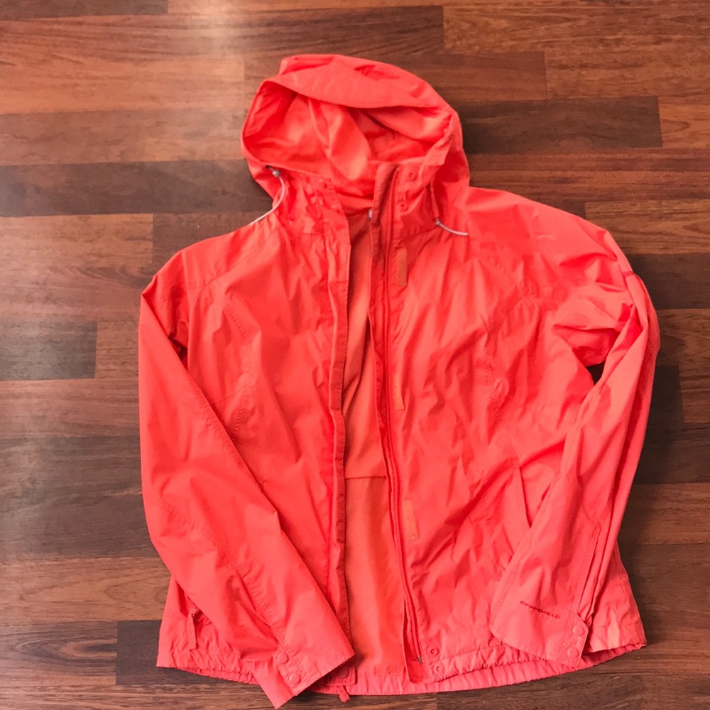 Neon pink rain coat